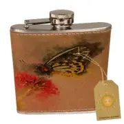 Watercolor Butterfly Leather Pocket Hip Flask