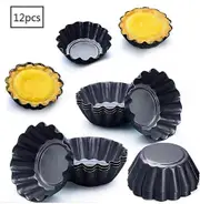 12 Pieces Tartlets Molds Tartlet Ramekins 6.5cm Mini Tart Pan(black)
