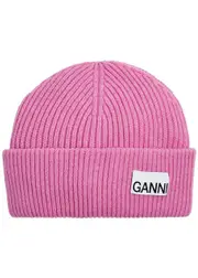 Ganni Fitted Ribbed Wool-blend Beanie - Pink ONE SIZE