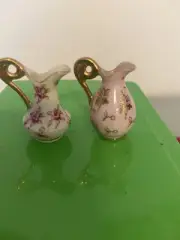 (2) VTG Tiny Miniature Hand Painted Ceramic Creamer/Pitcher - 1 1/4”