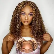 4GIRL4EVER 4/27 Ombre Highlight Lace Front Wig Human Hair Pre Plucked 180% Density Honey Blonde Wear and Go Glueless Wig 6x4 Deep Wave Lace Closure Human Hair Wigs for Women 18 Inch
