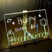 Acrylic Dry Erase Board with Light, Acrylic LED Writing Message Board with 7 Colors Pen/Stand, Desktop Note Memo Illuminated Wordpad for Office School Home Bar Cafe Arts Doodle, 30x20CM