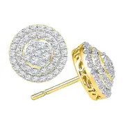 10k Yellow Gold Diamond Concentric Circle Layered Cluster Earrings 3/4 Cttw