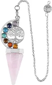 [Xiao Hua] handmade necklace pendant suitable for men and women, natural crystal life tree hexagonal pyramid 7-color spirit stone pendant (pink), 6.8*3cm/2.7*1.2in, Natural crystal, natural