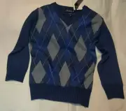 NWT FAZE 1 Boys Argyle Diamond Navy & Gray Sweater V-Neck Long Sleeve Size 4