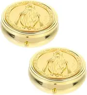 Generic 2Pcs Small Metal Storage Box for First Holy Communion Jewelry Necklace Organizer Decorative Trinket Box Rosary Beads Case Craftsmanship for Elegant Present Packaging