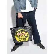 NEW $1450 VERSACE La Greca SMILEY MEDUSA YELLOW GRAFFITI Canvas LARGE TOTE BAG