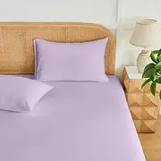 LINENOVA Premium 100% Cotton Fitted Sheet Set - 3 Piece for King Single Bed Set, 1 Fitted Sheet & 2 Pillowcases, Luxury Softness, Elasticized 40cm Deep Pocket - Lavender