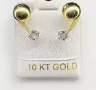 10k Solid Gold Double Ball Half Hoop Stud Fashion Earrings