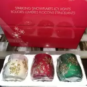 2004 Avon Sparkling Snowflakes Fly Lights Candle Votive Set Of 3 NOS