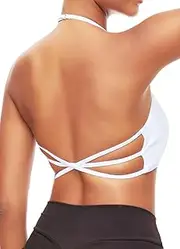 [TZLDN] Halter Sports Bra Women Padded Backless Low Impact Criss Cross Spaghetti Strap Yoga Bra Crop Tank Top Workout Gym Wear Yoga Dance