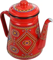 Hoement Outdoor Enamel Coffee Kettle Camping Teapot for Daily Use Suitable for Induction and Gas Stoves Scald Handle for Home Hotel and Office