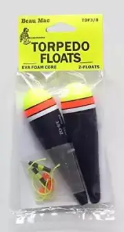 Package Of 2 Beau Mac Bobber 3/8 oz Torpedo Floats EVA Foam Core