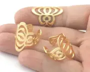 Hearts Waves statement adjustable ring Gold Plated brass 6 - 8US inner size 4343