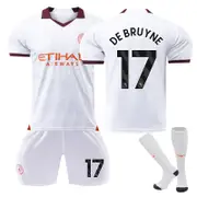 Beakey Manchester City Away Jersey DE BRUYNE #17 Soccer Jersey Kids Adult 3Pcs Jersey Kits-White