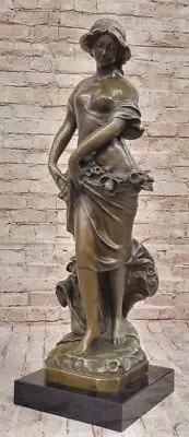 Vintage 100% Solid Bronze Statue Maiden Goddess Sculpture Nude Female 26" Gift