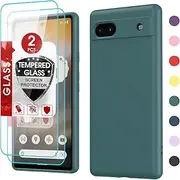 LeYi for Pixel-6A Case: Google Pixel 6A Phone Case [2022 Release] with 2 Pack Tempered Glass Screen Protectors, Soft Liquid Silicone with Microfiber Liner Cover Case, Green