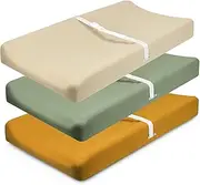 Muslin Changing Pad Cover, MomK!ds 3 Pack Changing Table Cover with Safety Straps Holes, Stretch Ultra Soft Diaper Changing Pad Sheets, Changing Table Sheets Fit 32"/34" x 16" Pads (Sage Green)
