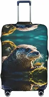 [Pvinnk] Animal Cute Brown Otters Print Protective Luggage Cover Elastic Washable Suitcase Protector Travel Gear Protector, White, Large