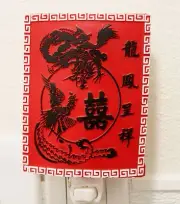 Dragon Phoenix Marriage Luck Night Light Oriental Wedding Gift Red Poly Resin