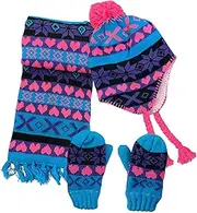 [N'Ice Caps] Little Girls and Baby Snow Embroidered Fleece Hat and Mitten Set