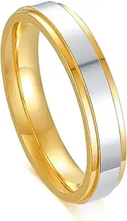 [LeoLeoyy] Simple Design 316 Titanium Steel Mens Rings Lover Couple Rings Gold Wedding Band Rings Set for Women Men