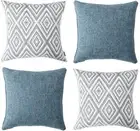 18"x18" inches Set of 4 Square Couch Pillows Linen Cushion Cover Blue