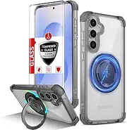 IYTRRYH Magnetic for Samsung Galaxy S25 Plus Case Compatible with MagSafe Wireless Charging,with 1 Screen Protector,S25+Plus Case Built-in 360°Kickstand Shockproof Military Grade Drop Protection Black
