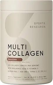 Sports Research - Multi Collagen Type I, II, III, V, X Chocolate 30 Servings (16.93 oz)