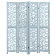 Costway 4 Panel Folding Room Divider Openwork Carving Privacy Screen 165cm - Blue
