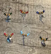 New Set Of 6 Handcrafted Wine Glass Charm Drink Markers, (Football Theme)