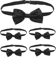 LALAFINA 5pcs White Hair Bow Mini Bows for Hair Bowtie for Banquet Wedding Party Pre-Tied Sequin Tie