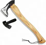 Wilora 50CM Walnut Wood Camping Axe | Carbon Steel Head with Ergonomic Handle, PU Sheath, and Lanyard | Outdoor Hatchet for Firewood, Wood Chopping, and Survival