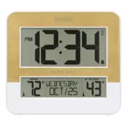 Atomic Digital Clock Wireless Sensor Temperature White/Gold Frame Large Numerals