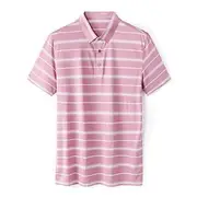 Men's Business Casual Lapel Short Sleeve Office Old Money Style Striped Buttons Summer Spring Fall Pink Blue Green