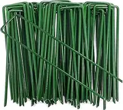 50pcs Heavy Duty Garden Stakes,15cm Garden Pegs Pins Ground Stakes Staples Spikes U Shaped Landscape Securing Nail Pin for Landscape Fabric & Netting 6 Inch (50pcs, Green)