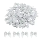 60Pcs Mini Silver Ribbon Bow with Pearl 1" Ribbon Flowers Applique