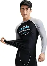 [SANANG] Men Rashguard Lycra Elastic Long Sleeve Surfing Swim Sunscreen UV Quick Dry Swimwear Protect T-Shirt