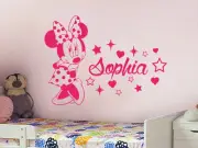 Personalized Girl Name Wall Decal Minnie Mouse Vinyl Decal Sticker Nursery ZX58