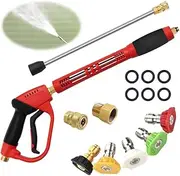 DAJASD Pressure Washer Lance, Pressure Washer Gun with Replacement Extension Wand, High Pressure Washer Gun Long Lance with 5 Nozzle Tips, Nut Fitting, 5000 PSI, Car Jet Washer Washing Cleaning Kit