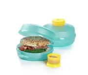 Tupperware Round Sandwich Bagel Keepers Set w/ Smidgets Teal Containers New