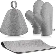 JaGely 3 Pcs Sauna Accessories Set Including Wool Sauna Hat Sauna Mitten Heat Insulation Sauna Cushion for Men Women Shower Sauna Supplies, Gray