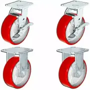 CasterHQ Set of 4 Heavy Duty Casters - 6" x 2" Heavy Duty Caster with Red Polyur