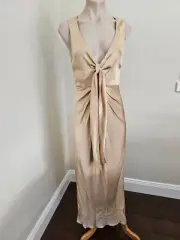 SHONA JOY Felicity Sleeveless Plunged Tie Front Midi Dress AU10 NWT RRP $320