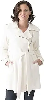 [Coat Man] 3/4 Fashion Belted Coat with Size Zip and 2 Way Collar Which Can Be Closed Or Left Open White 20