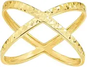 [JewelryWeb] 14k Yellow Gold Shiny Sparkle Cut Fancy X shape Ring Size 7 Band Style-Ring for Women