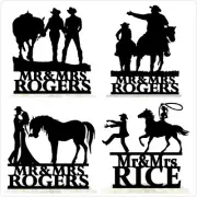 Personalised Cowboy Wedding Cake Topper Mr and Mrs Bride & Groom With Horse Gift