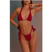 Magenta Bow Tie Side Bikini Bottoms, Magenta