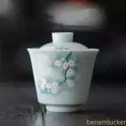 Hand Painted Plum Chinese Celadon Porcelain Gaiwan for Tea Green Tureen