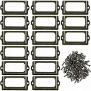 30pcs Metal Label Holders for Furniture, Drawers, Cabinets, Cards, Nameplates, Frames with Screws for Desk, Bookcase, Shelf, Bronze, 70x33mm